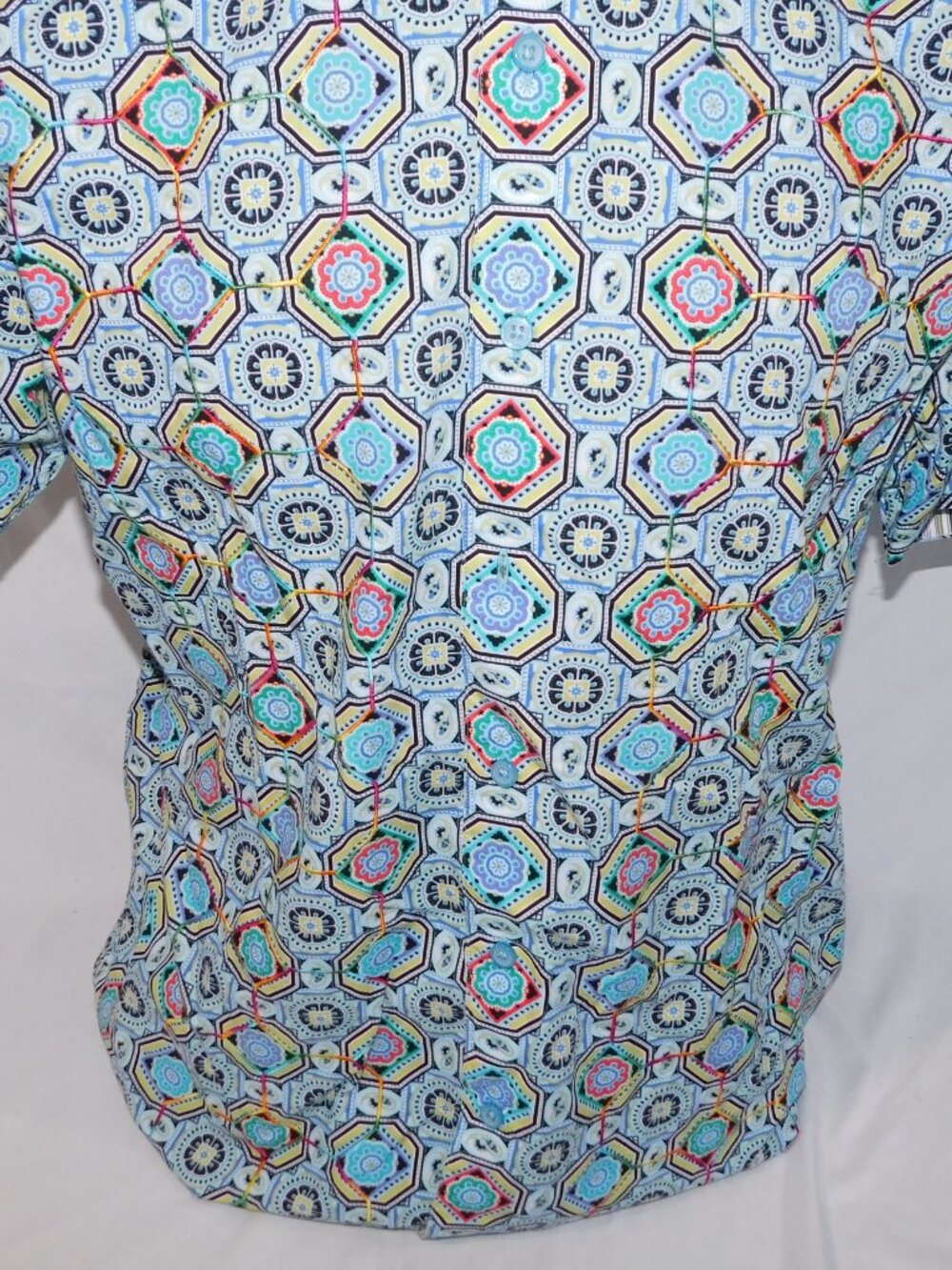 Robert Graham Inward Multicolor Geometric Short Sleeve Shirt Button Mens L - Picture 3 of 12